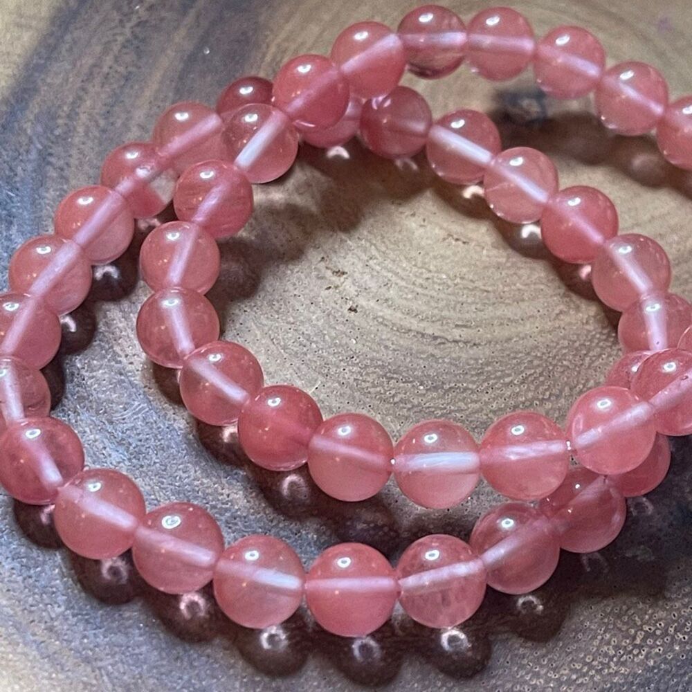 Pink Watermelon Quartz high quality faceted 8mm 7” ONE beaded stretch bracelet n